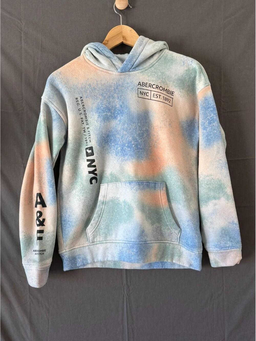 Abercrombie Kids Relaxed Fit Hoodie 13/14 Pastel Tie Dye NYC Graphic Pullover